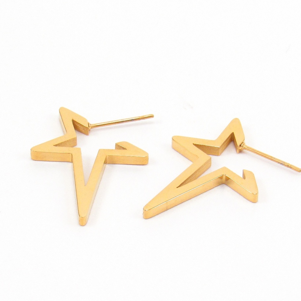 Star Semi Hoop Earrings Gold 1" Cute